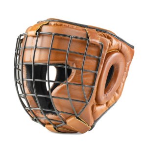 Kask bokserski treningowy ze skóry naturalnej z metalową kratą Retro Tan Evolution L OG-15LRT - Evolution