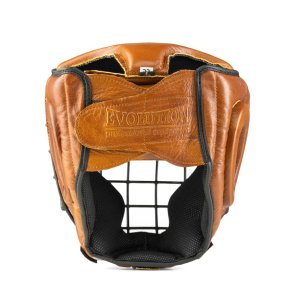 Kask bokserski treningowy ze skóry naturalnej z metalową kratą Retro Tan Evolution L OG-15LRT - Evolution