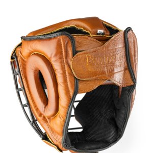 Kask bokserski treningowy ze skóry naturalnej z metalową kratą Retro Tan Evolution L OG-15LRT - Evolution