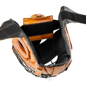 Kask bokserski treningowy ze skóry naturalnej z metalową kratą Retro Tan Evolution L OG-15LRT - Evolution