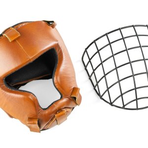 Kask bokserski treningowy ze skóry naturalnej z metalową kratą Retro Tan Evolution L OG-15LRT - Evolution